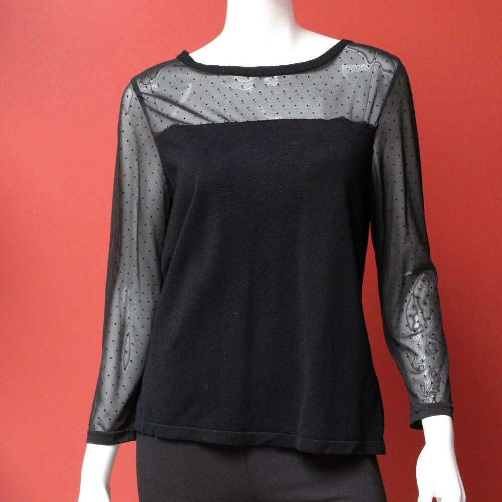 August Silk Black Mesh Polka Dot Blouse